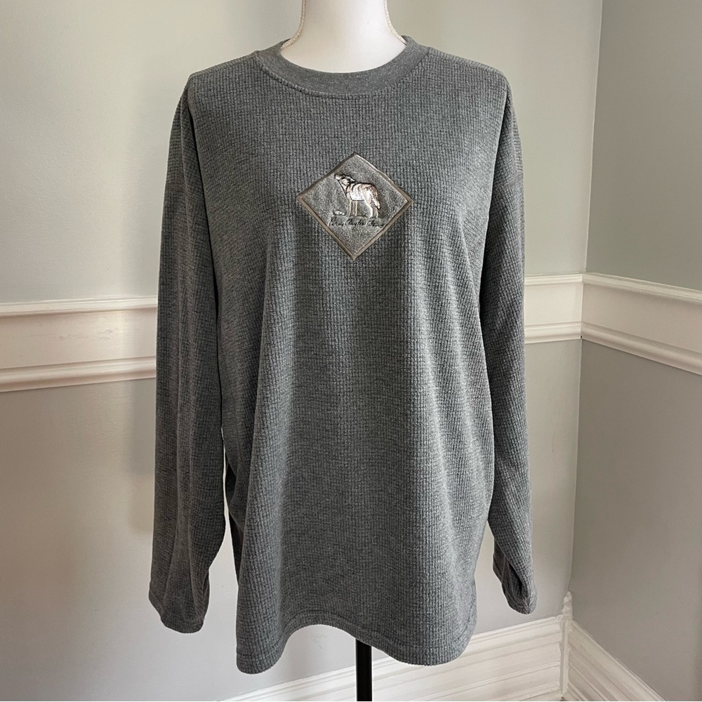 Vintage Wild Wings Collection Gray Wolf Fleece Sweatshirt Waffle Knit | Large